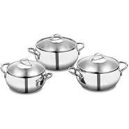 6 Piece Stainless Steel Saucepans Cookware Pots, Silver.