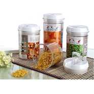 Easy Lock Round Airtight Kitchen Storage Containers 4pc Plastic Canisters With Vacuum Seal Lids- Clear