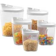 Airtight Kitchen Storage Containers 5pc Plastic Canisters With Vacuum Pour Seal Lids- Clear