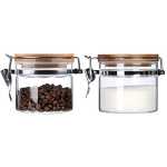 2PC Airtight Storage Pantry Food Glass Jars with Bamboo Clamp Lids- Clear.
