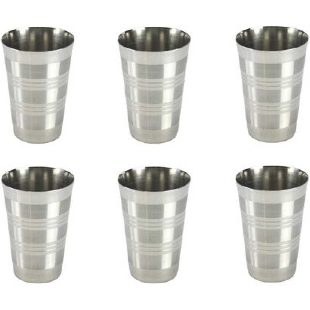 6 Stainless Steel Drinking Tumblers Unbreakable Water Juice Cocktail Mugs- Silver.