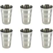 6 Stainless Steel Drinking Tumblers Unbreakable Water Juice Cocktail Mugs- Silver.