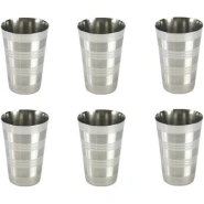 6 Stainless Steel Drinking Tumblers Unbreakable Water Juice Cocktail Mugs- Silver.