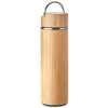 Double Wall Stainless Steel Bamboo Insulating Vacuum Flask With Additional Tea Infuser, 480ml- Brown.