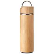 Double Wall Stainless Steel Bamboo Insulating Vacuum Flask With Additional Tea Infuser, 480ml- Brown. Glassware & Drinkware TilyExpress 2
