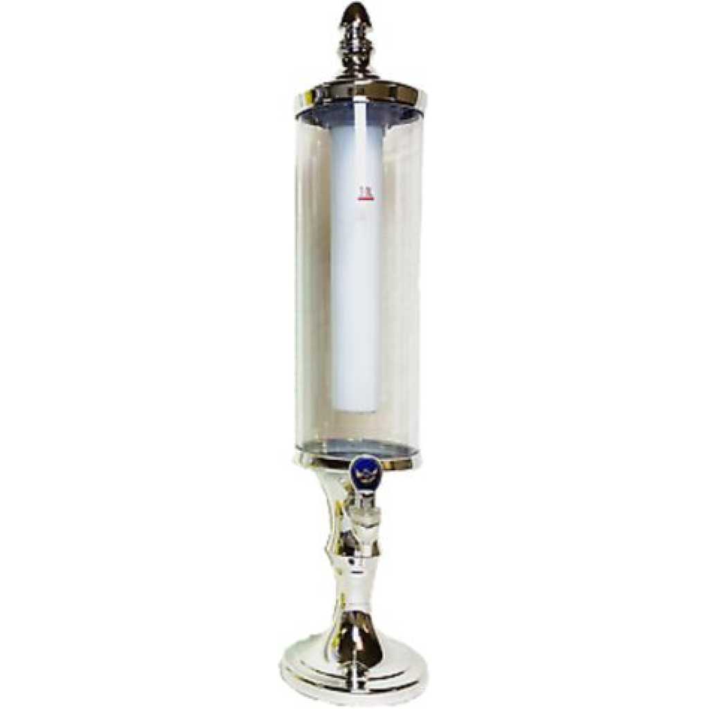 3L Beer Tower 1Tap Faucet Beverage Drink Dispenser With Ice Tube- Silver.