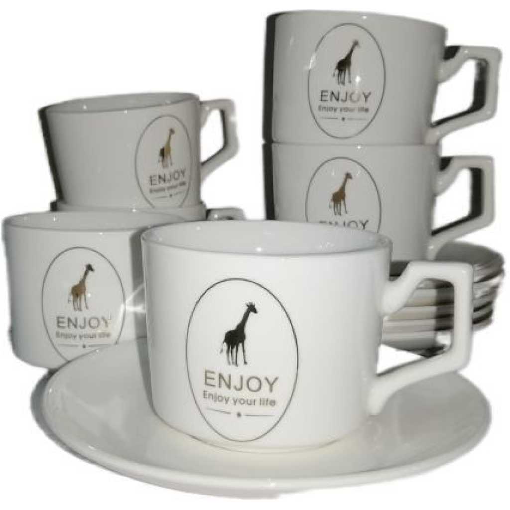 Restaurants And Office 6 Piece Tea Coffee Cups And 6 Saucers -White.