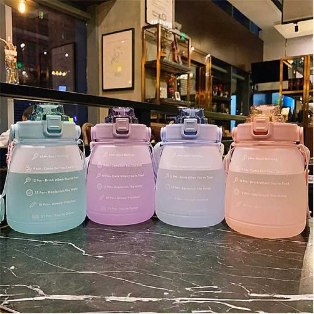 1500ml Time Marked Fitness Jug Outdoor Frosted Sports Water Bottle, Multi-Colour.