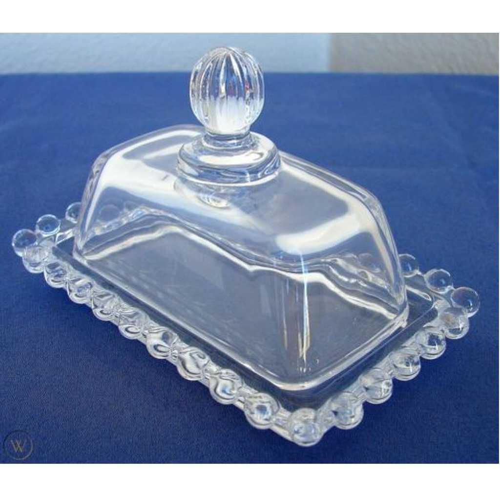 Glass Butter Dish with Handled Lid Classic Covered 2-Piece Design Tray- Clear