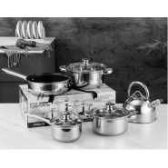 8PC Stainless Steel Saucepans Cookware Pots With Kettle And Frying Pan -Silver .