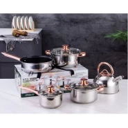 8 PC Stainless Steel Saucepans Cookware Pots With Kettle And Frying Pan - Multi-Colours .