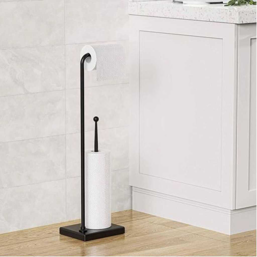 Toilet Paper Holder Stand Tissue Rack Storage -Black.