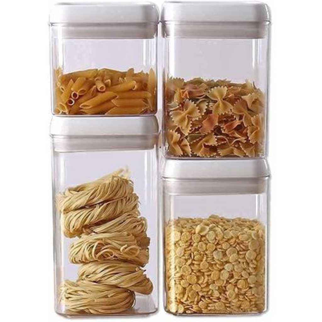 Easy Lock Square Airtight Kitchen Storage Containers 4pc Plastic Canisters With Vacuum Seal Lids- Clear