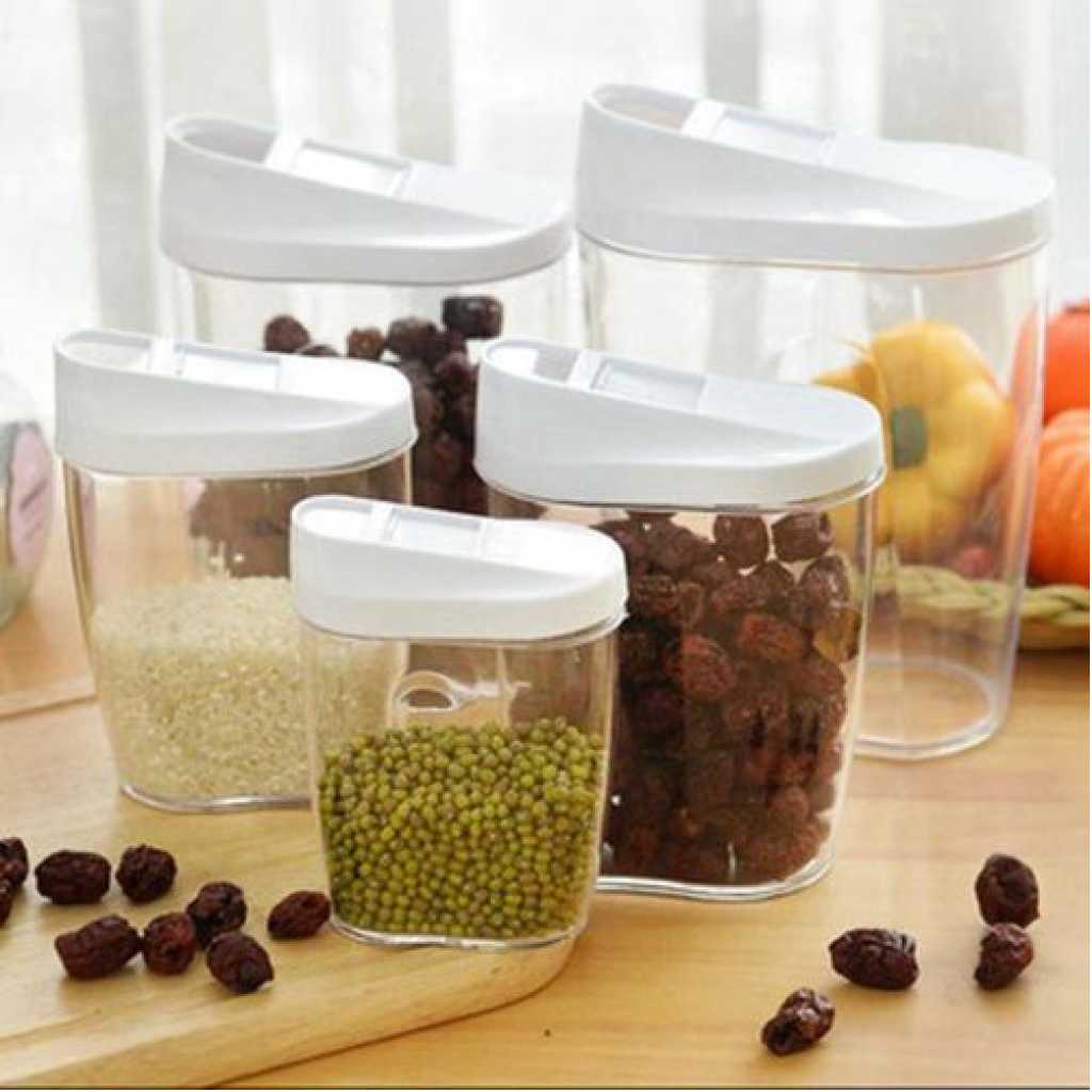 Airtight Kitchen Storage Containers 5pc Plastic Canisters With Vacuum Pour Seal Lids- Clear