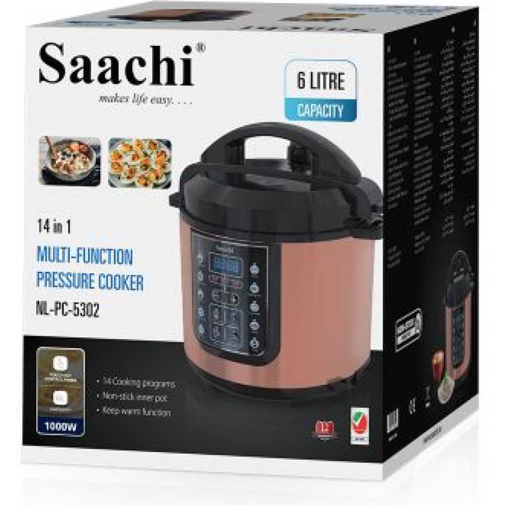 Saachi 14 In 1 Multi Function 6L Electric Pressure Cooker Rice Cooker Steamer - Brown.