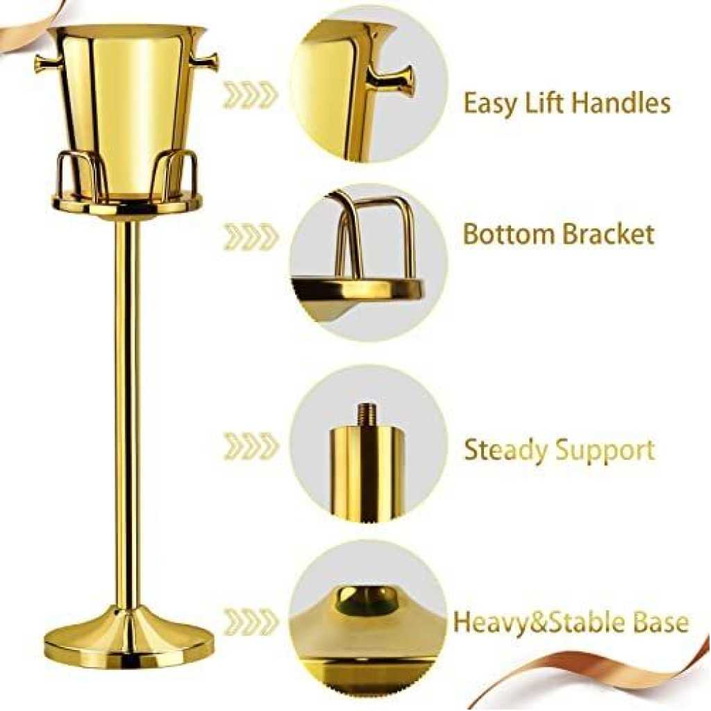 Wine Champagne Ice Bucket Stand Rack Without The Bucket-Gold.
