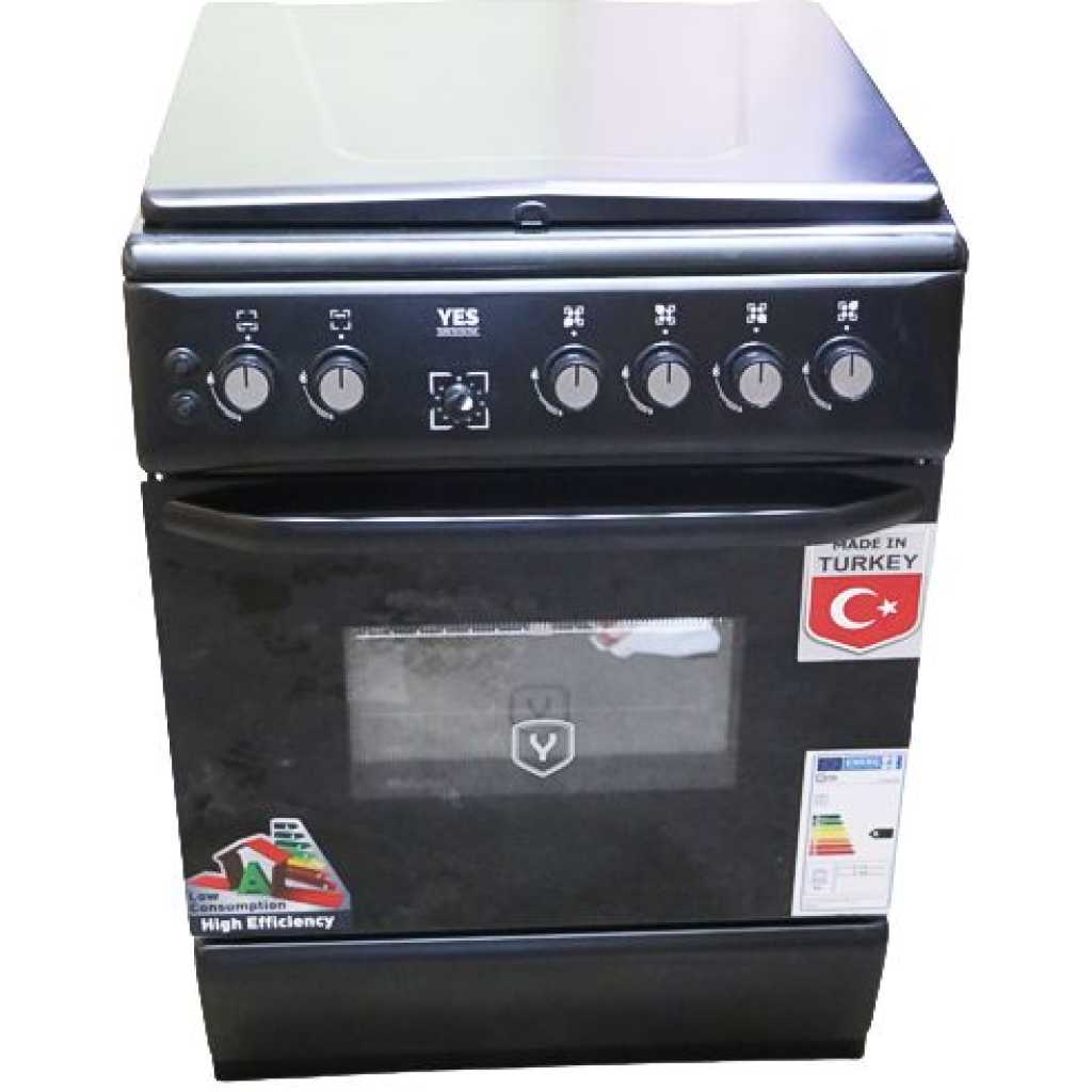 Yes YS-6622GTG 60cmX60cm 2 Gas Burners +2 Electric Plates Free Standing Cooker - Black