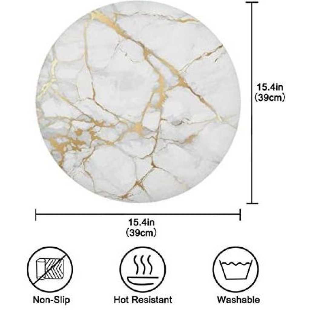 2 Sided 6PC Marble Design Round Placemats Dining Table Mats- Multi-colour.