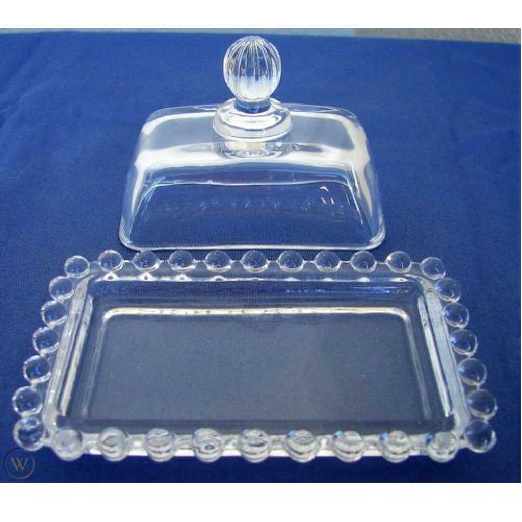 Glass Butter Dish with Handled Lid Classic Covered 2-Piece Design Tray- Clear