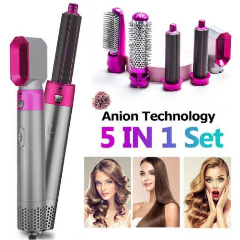5 In1 Professional Hair Dryer Brush Automatic Curling Iron Hair Straightener Comb Hair Styling Tools Blow Dryer - Multi-colours