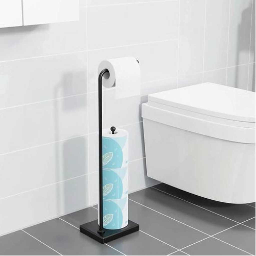 Toilet Paper Holder Stand Tissue Rack Storage -Black.