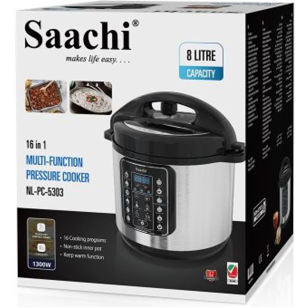 Saachi 16 In 1 Multi Function 8L Electric Pressure Cooker Rice Cooker Steamer - Silver.