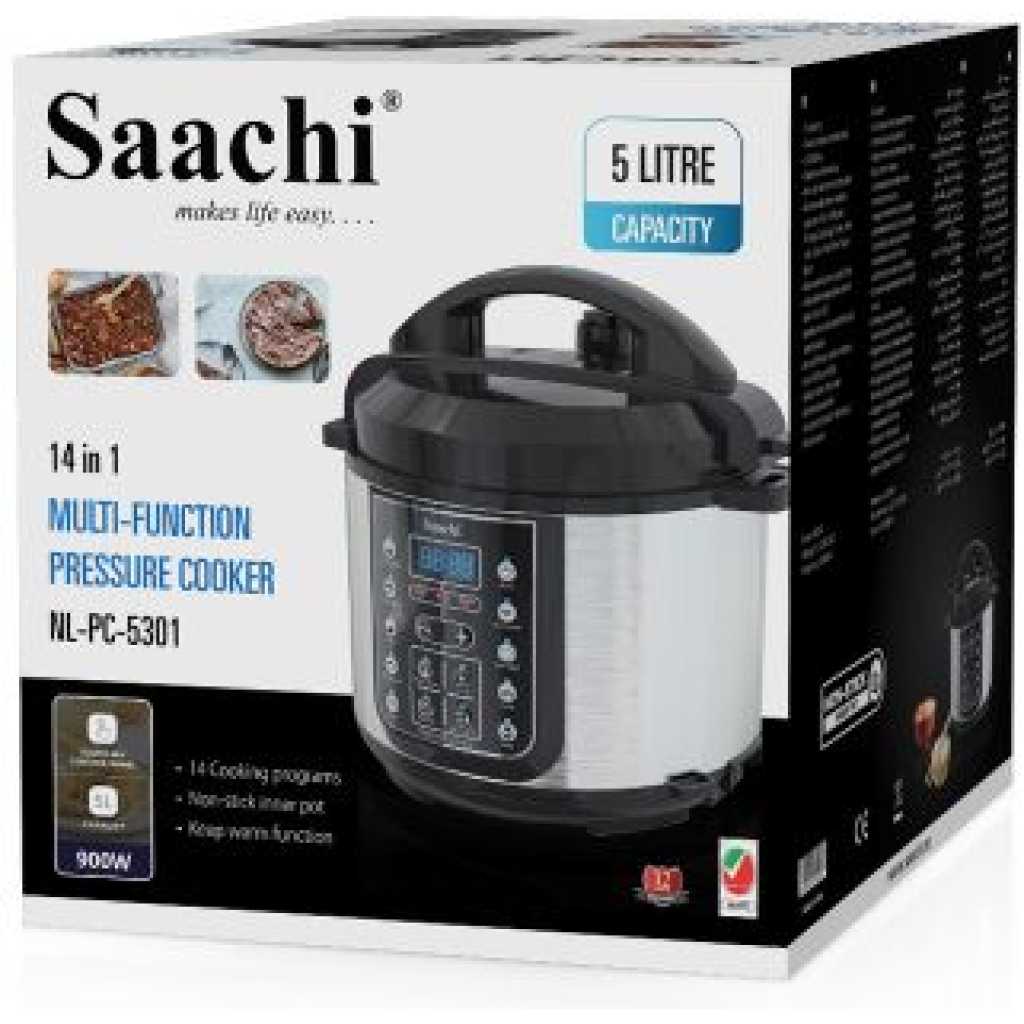 Saachi 14 In 1 Multi Function 5L Electric Pressure Cooker Rice Cooker Steamer - Silver.