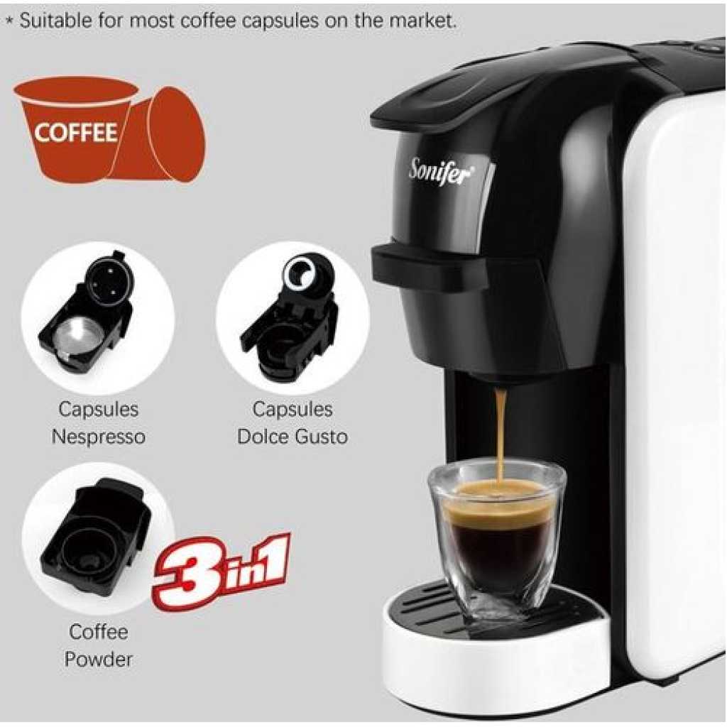 Sonifer 19 Bar Pressure Automatic Electric Multi 3 in 1 Capsule Espresso Coffee Machine- Multi-colour.