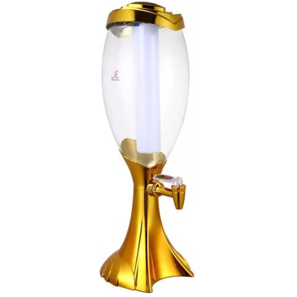 Beer Tower 4.5 Liters Drink Beverage Dispenser Plastic with Ice Tube- Gold.