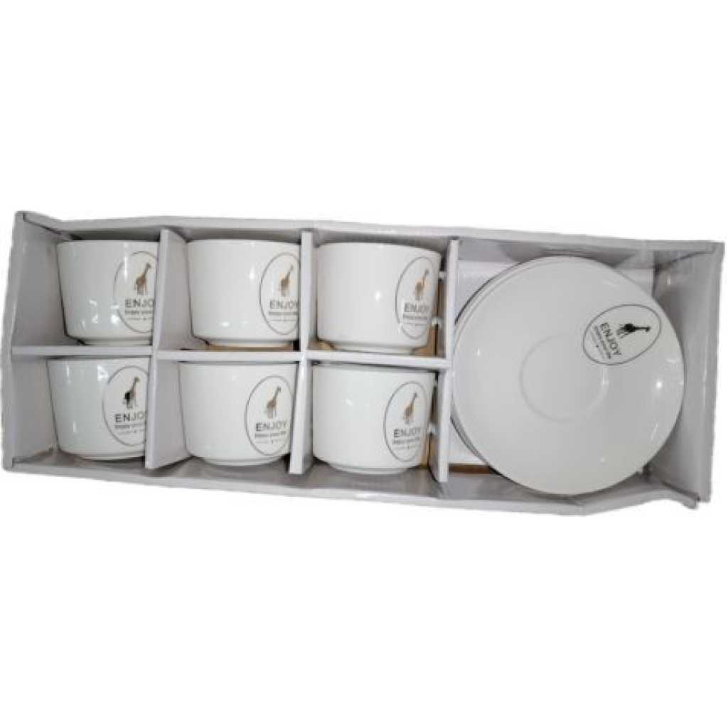 Restaurants And Office 6 Piece Tea Coffee Cups And 6 Saucers -White.