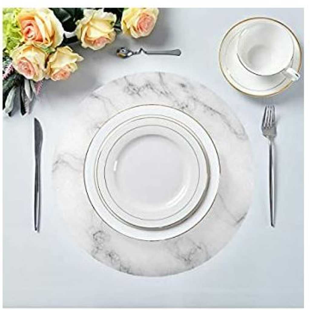 2 Sided 6PC Marble Design Round Placemats Dining Table Mats- Multi-colour.