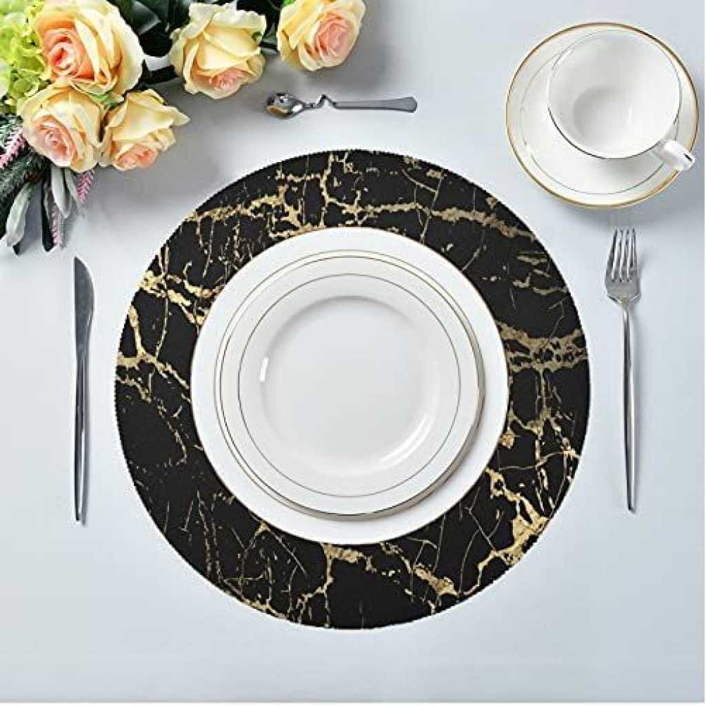 2 Sided 6PC Marble Design Round Placemats Dining Table Mats- Multi-colours