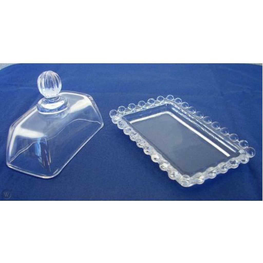Glass Butter Dish with Handled Lid Classic Covered 2-Piece Design Tray- Clear
