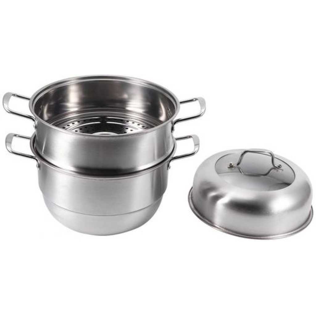 28Cm - 3 Layer Stainless Steel Food Saucepan And Steamer Soup Pot -Silver.