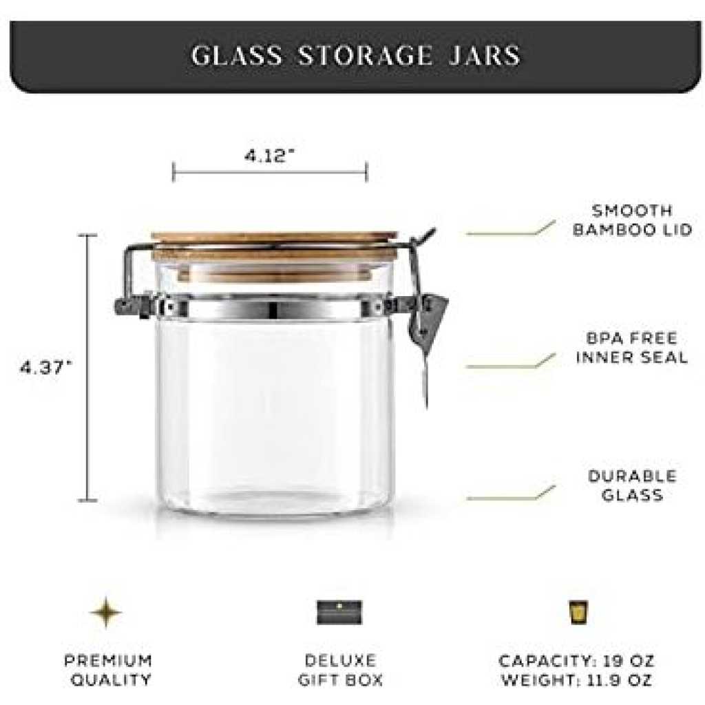 2PC Airtight Storage Pantry Food Glass Jars with Bamboo Clamp Lids- Clear.