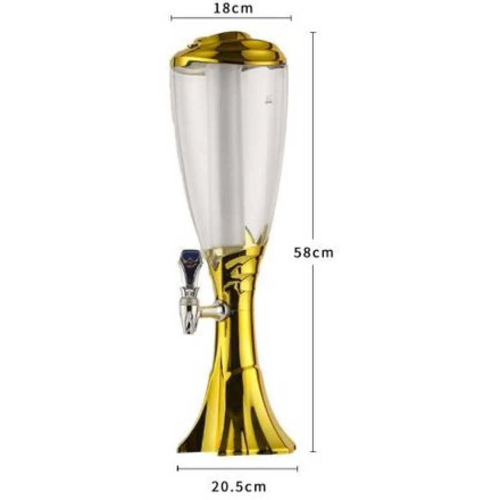 Beer Tower 4.5 Liters Drink Beverage Dispenser Plastic with Ice Tube- Gold.