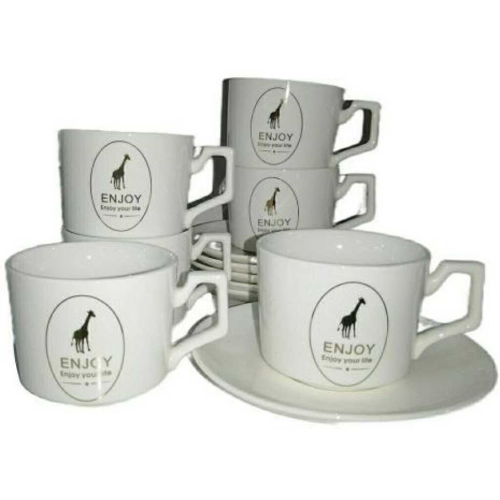 Restaurants And Office 6 Piece Tea Coffee Cups And 6 Saucers -White.