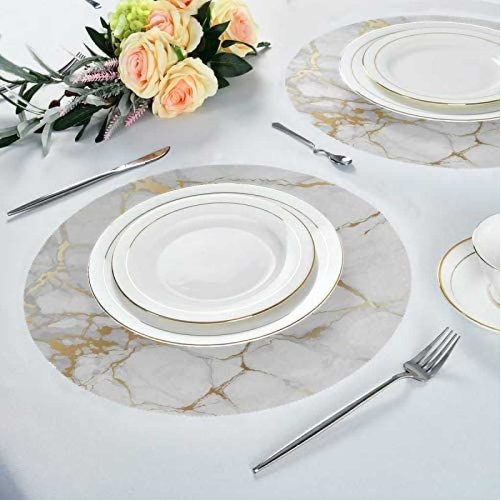 2 Sided 6PC Marble Design Round Placemats Dining Table Mats- Multi-colour.