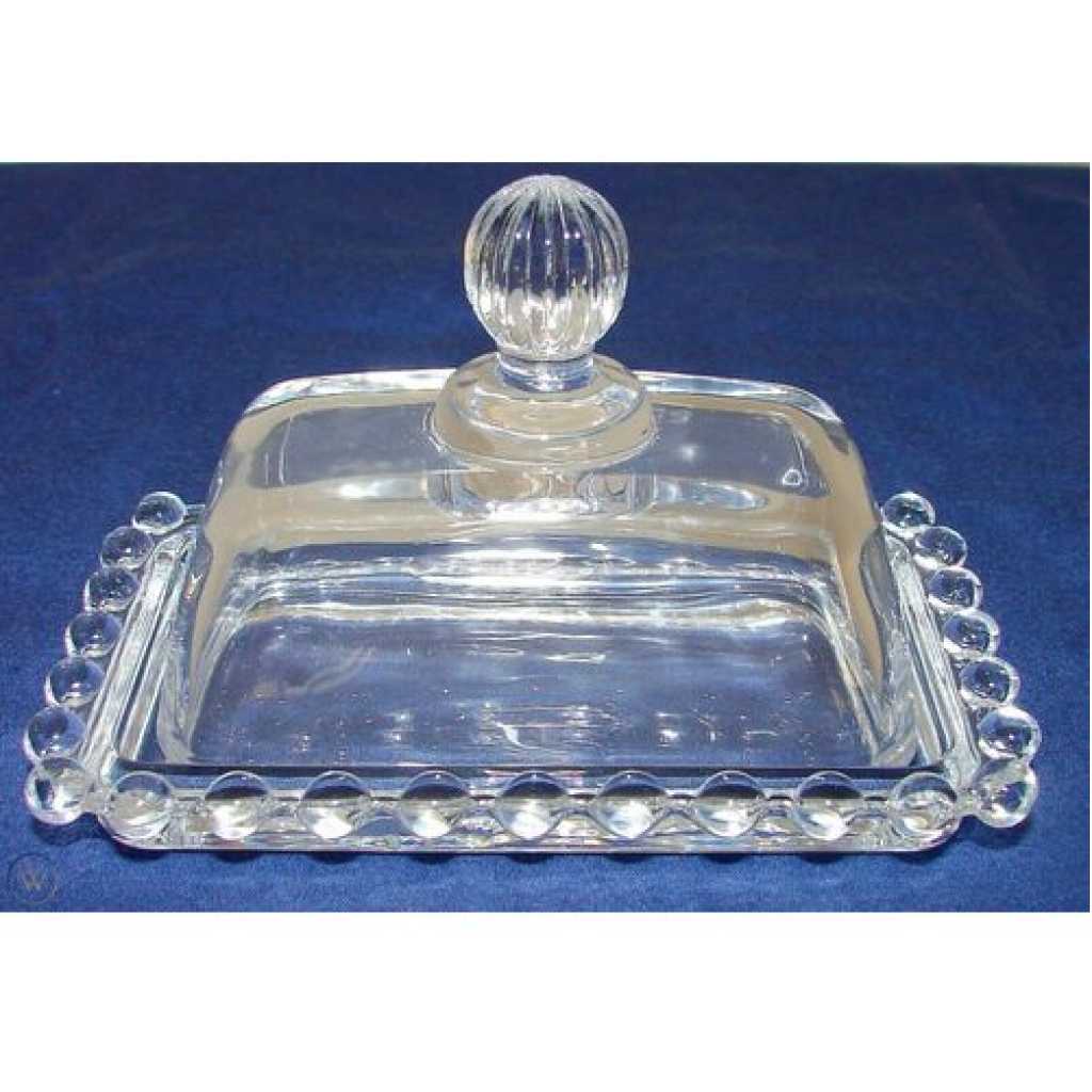 Glass Butter Dish with Handled Lid Classic Covered 2-Piece Design Tray- Clear