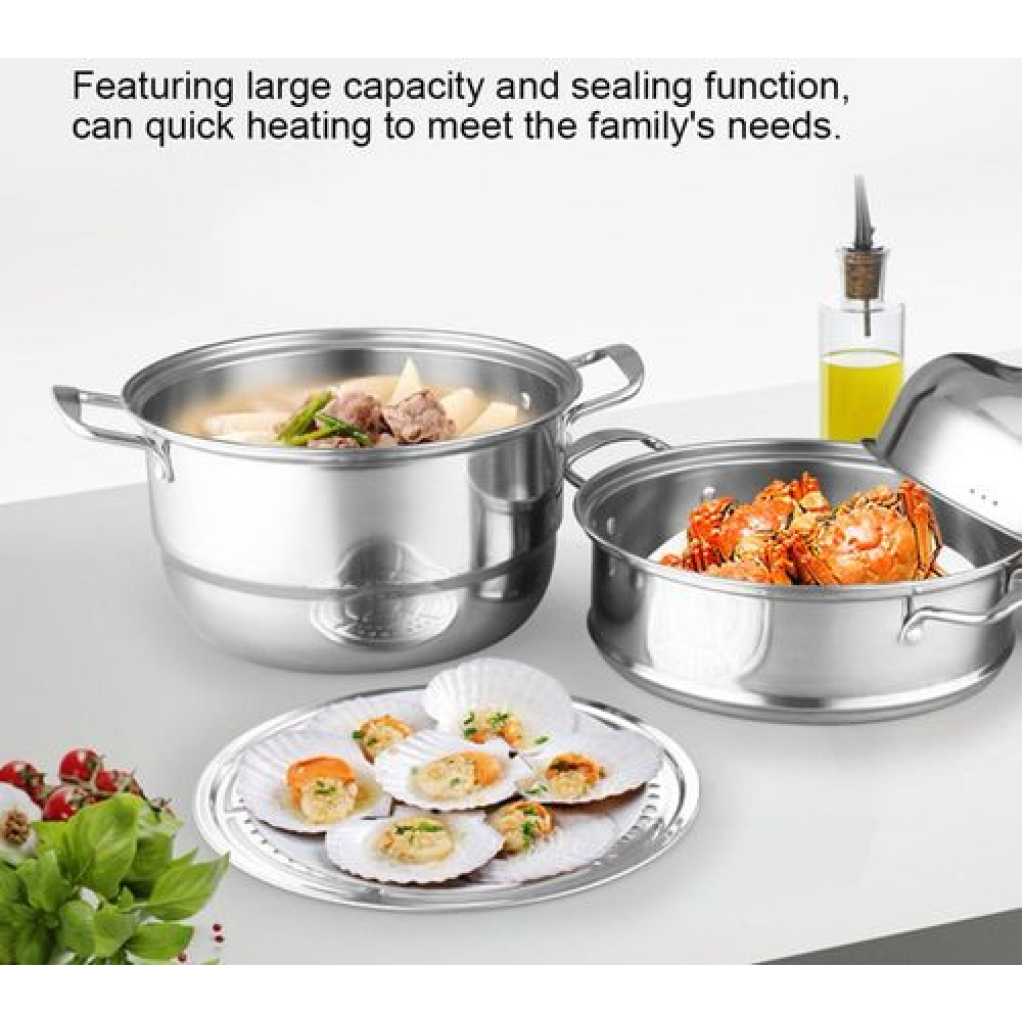 30Cm - 3 Layer Stainless Steel Food Saucepan And Steamer Soup Pot -Silver.