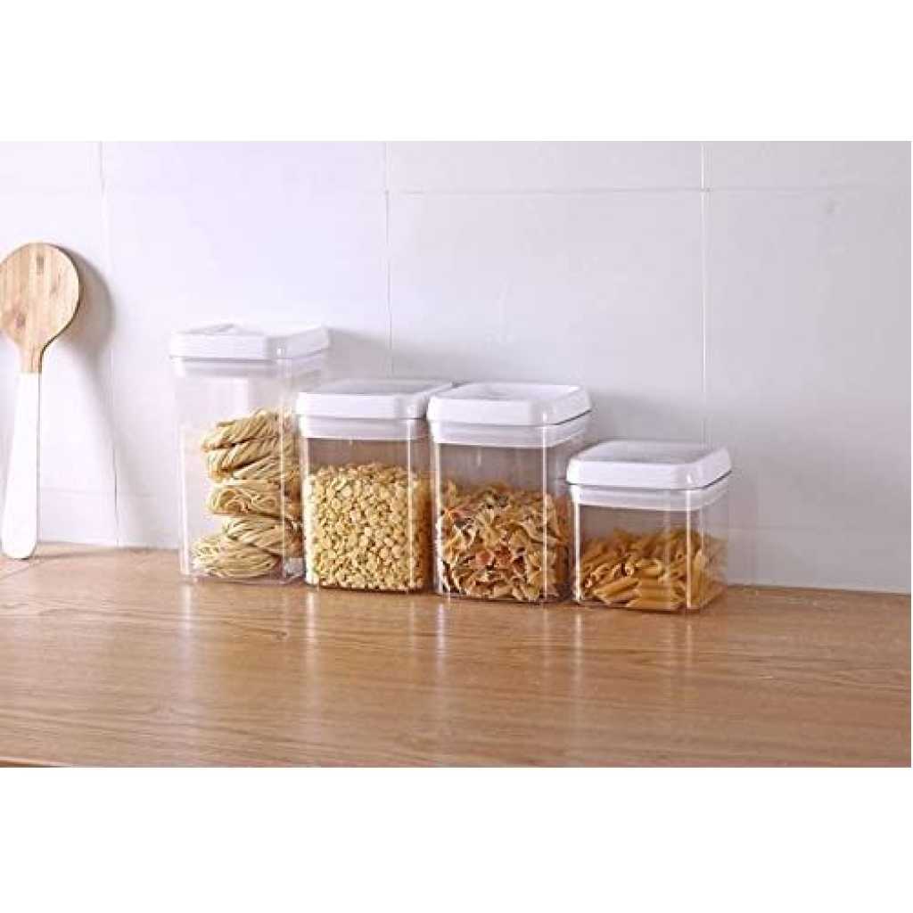 Easy Lock Square Airtight Kitchen Storage Containers 4pc Plastic Canisters With Vacuum Seal Lids- Clear