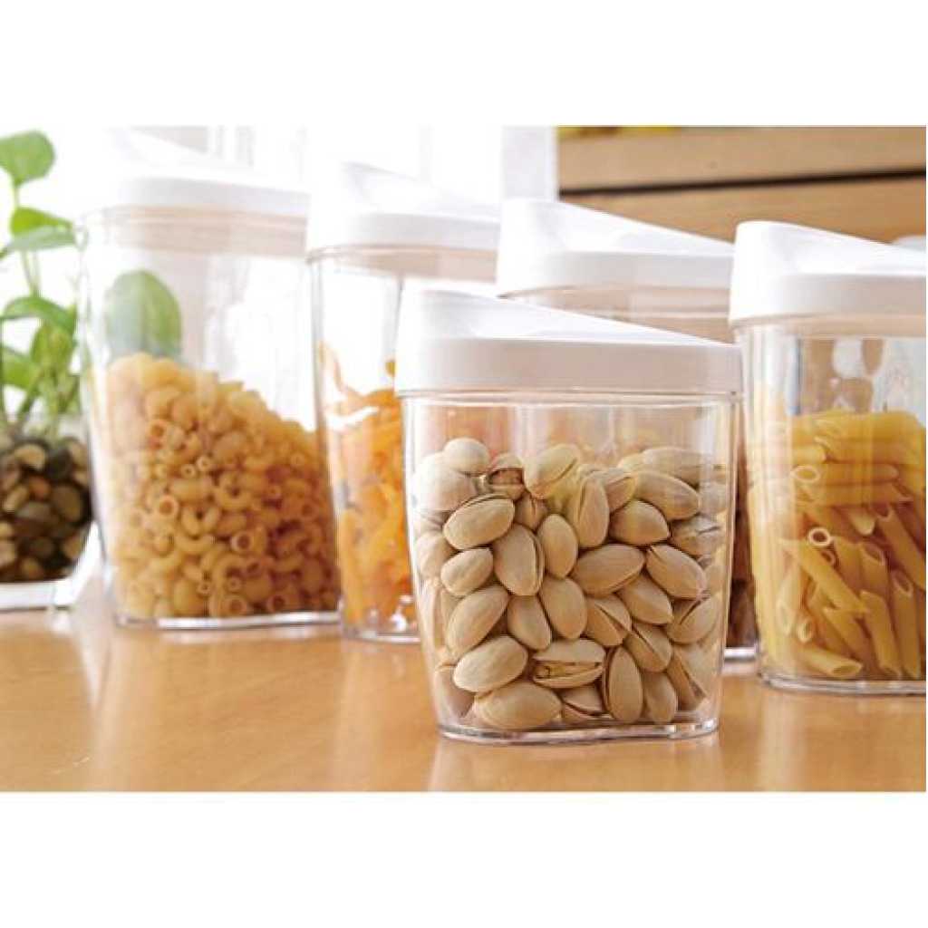 Airtight Kitchen Storage Containers 5pc Plastic Canisters With Vacuum Pour Seal Lids- Clear