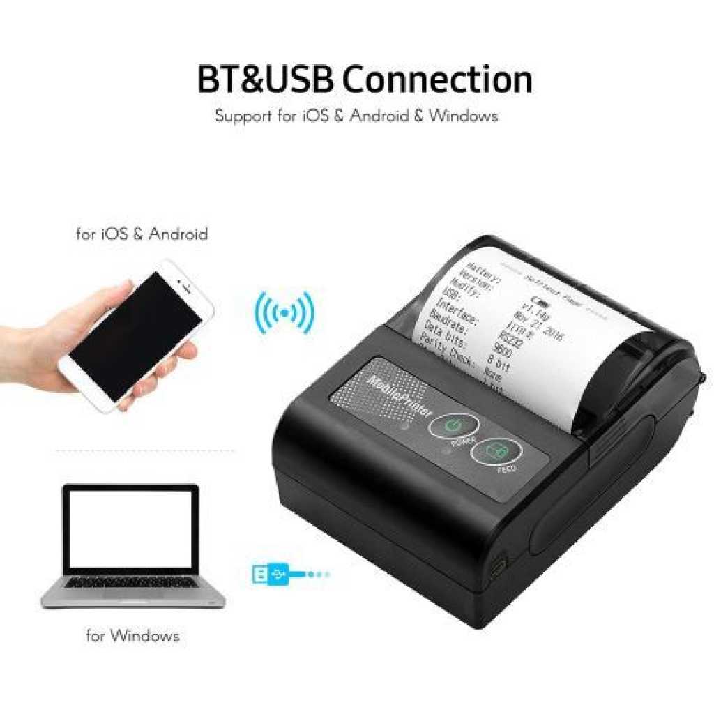 Portable 58mm Wireless BT Mobile Thermal Receipt Printer