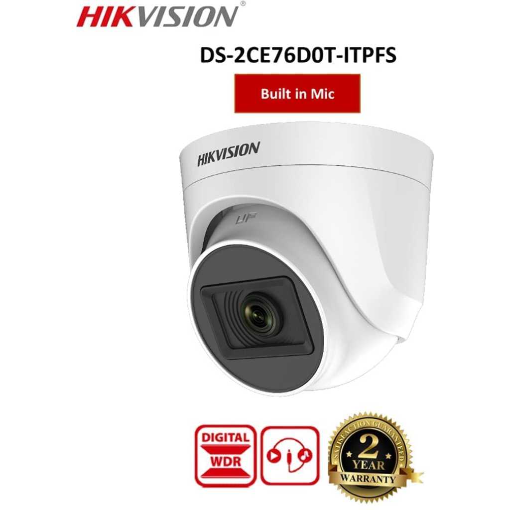 HIKVISION 2MP Dome with inbuilt Mic DS-2CE76D0T-ITPFS + USEWELL BNC/DC, White