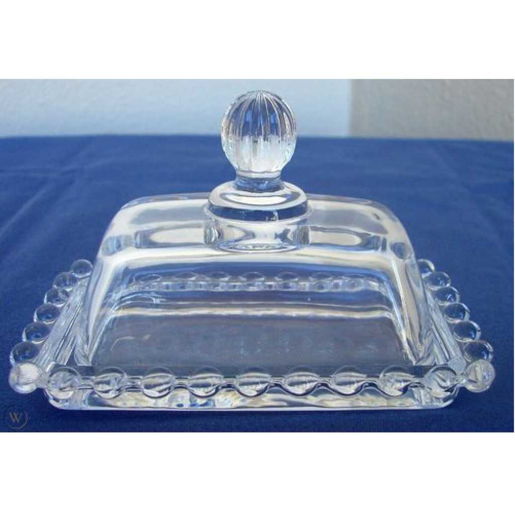 Glass Butter Dish with Handled Lid Classic Covered 2-Piece Design Tray- Clear