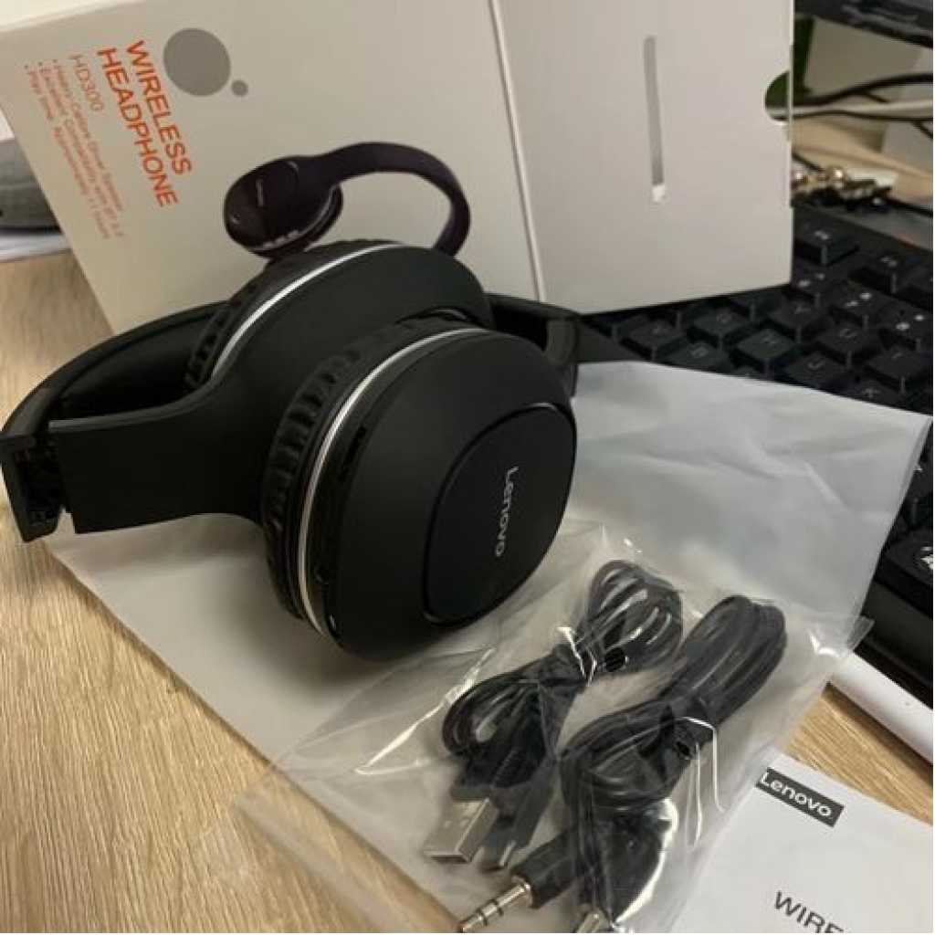 Lenovo HD300 Foldable Wireless Bluetooth Noise Cancellation Headphones - Black