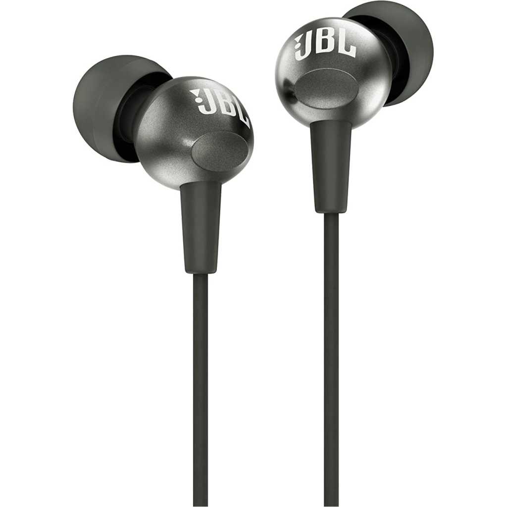 JBL C200SI, Premium in Ear Wired Earphones with Mic, JBL Signature Sound, One Button Multi-Function Remote, Angled Earbuds for Comfort fit (Gun Meta