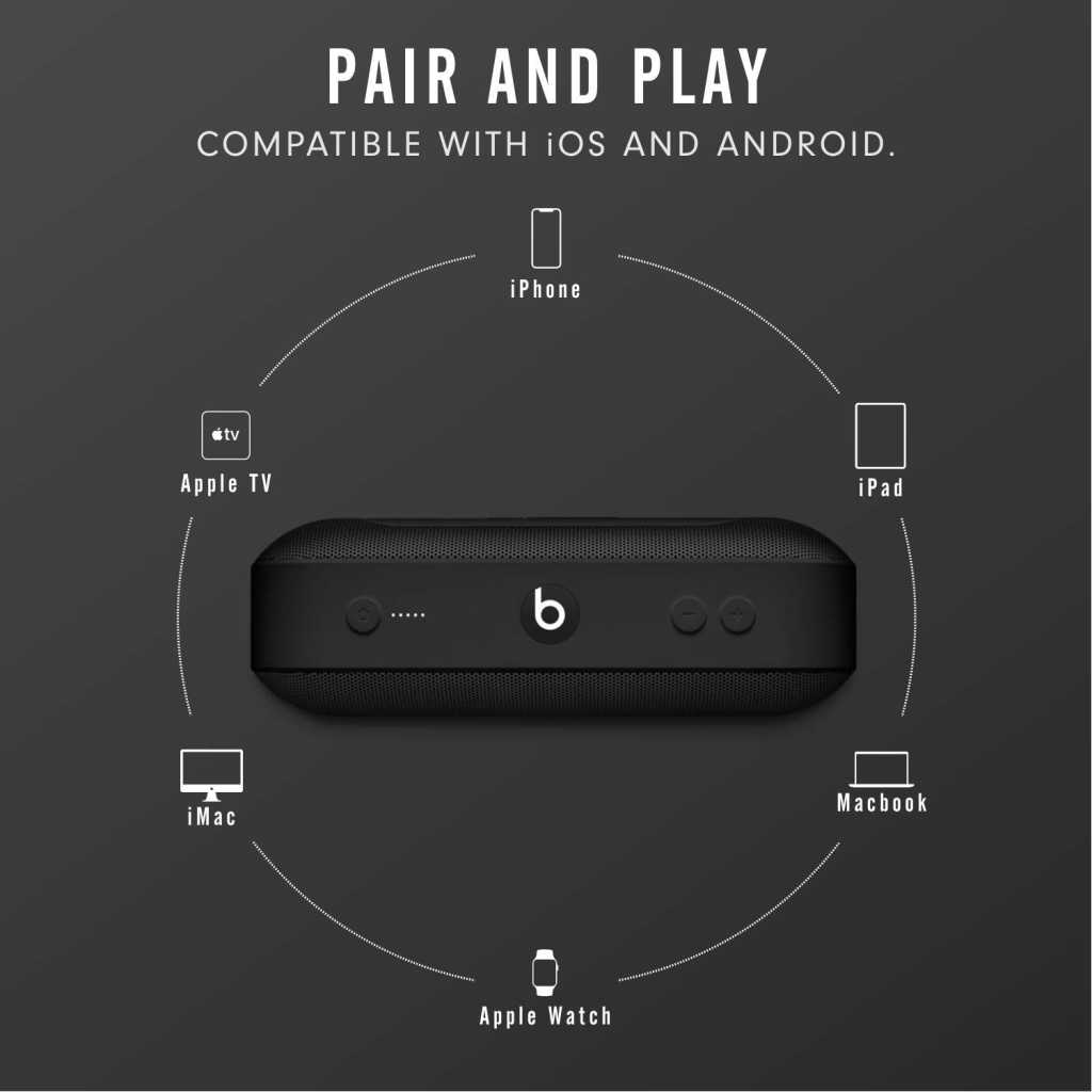 Beats Pill+ Portable Wireless Speaker - Stereo Bluetooth, 12 Hours of Listening Time, Microphone for Phone Calls - Black