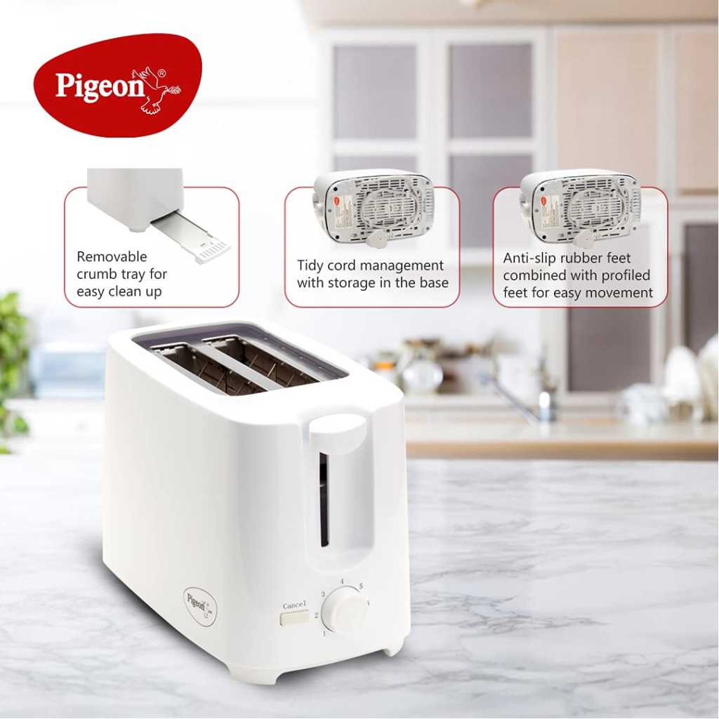 Pigeon 2 Slice Auto Pop up Toaster. A Smart Bread Toaster for Your Home (750 Watt) (White)
