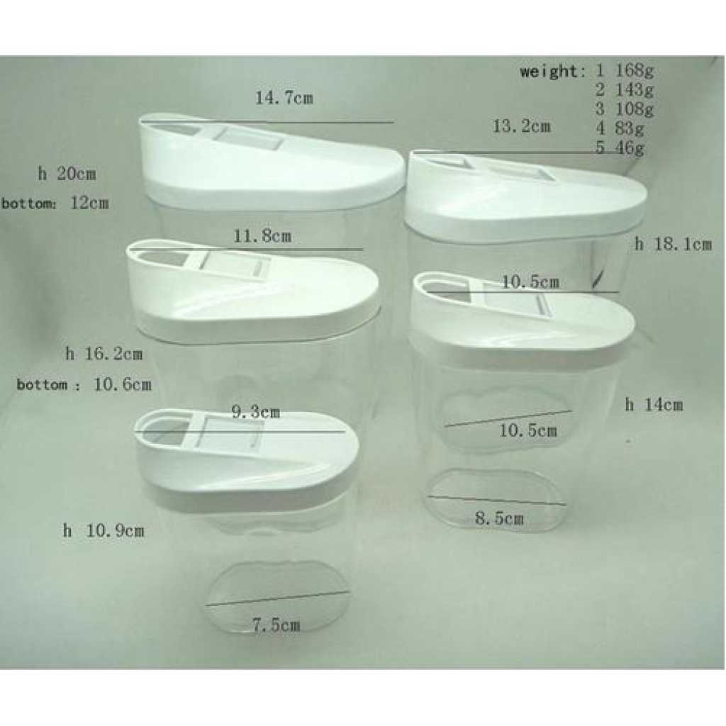 Airtight Kitchen Storage Containers 5pc Plastic Canisters With Vacuum Pour Seal Lids- Clear